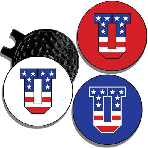 Wolf Golf Towels Golf Ball Marker Hat Clip | USA Monogram | 1 Magnetic Clip + 3 Ball Markers | Patriotic Golf Accessories for Men & Women - color: U - Red White & Blue