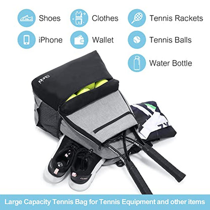Tennis Bag Professional Tennis Backpack for Men and Women Racket Bags Holds 2 Rackets with Ventilated Shoe Compartment - color: Black & Gray