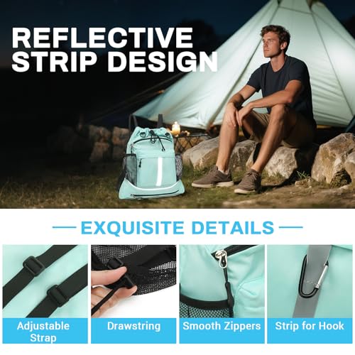 Drawstring Backpack, Waterproof Sandproof Beach Backpack for Sport Gear Small Gym Bag with Hidden Ball Net Pocket and Seperated Wet Pocket Draw String Back Bag for Women Men, Green - color: Green