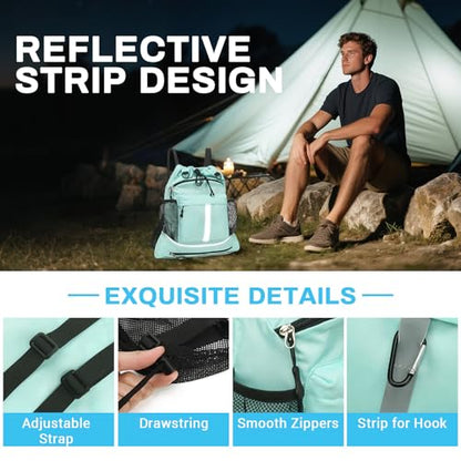 Drawstring Backpack, Waterproof Sandproof Beach Backpack for Sport Gear Small Gym Bag with Hidden Ball Net Pocket and Seperated Wet Pocket Draw String Back Bag for Women Men, Green - color: Green
