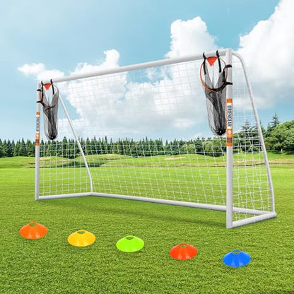 ORIENGEAR Soccer Goal, 12x6/10x6.5/8x6/6x4 Full Size Soccer Goals for Backyard, Soccer Net with Training Discs, Portable Soccer Goal for Kids and Adults with 1 Carry Bag, Porterias De Futbol - size: 10'x6.5' with target