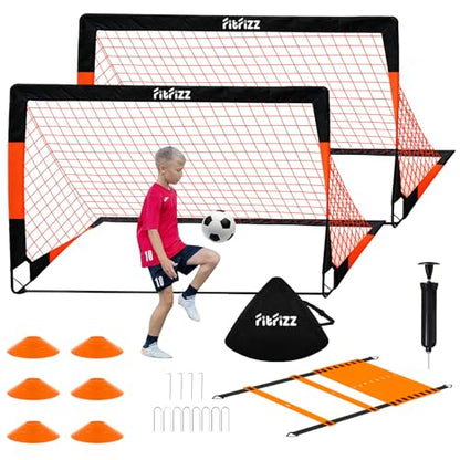 Soccer Goal, Soccer Goals for Backyard, 4x3ft Portable Pop Up Soccer Net Set, Soccer Training Equipment with Soccer Ball, Ladder and Cones - color: Orange