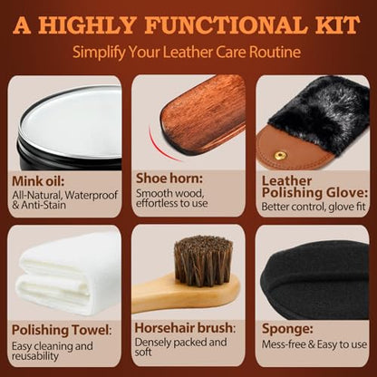 Feilove 4-in-1 Mink Oil Leather Conditioner and Cleaner 3.52 oz - Premium Waterproof Formula for Boots and Shoes - style: 6-in-1 (Basic Set)