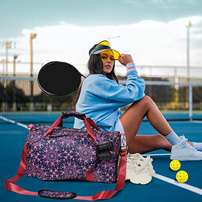 Boulder Bee Pickleball Bags, Premium Pickleball Tote Bag for Girls, Women’s Hand/Shoulder Gym Bag w Water Bottle Holder, with Pickleball Racquet/Paddle Holder - color: Duffel Bag-Baroque