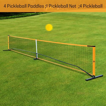 Portable Pickleball Net Set, 22FT Regulation Size Pickle Ball Net with 4 Pickleball Paddles, 4 Outdoor Pickleballs (2x40 Holes + 2x26 Holes), Carry Bag, Easy Setup for Indoor, Backyard, Park