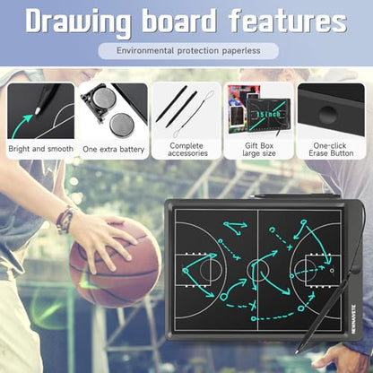 Electronic Basketball Coach Board - Premium Tactical Marker Board with Large LCD Screen and Stylus Pen, Digital Rechargeable Basketball Training Equipment for Coach and Game Plan - color: Blue