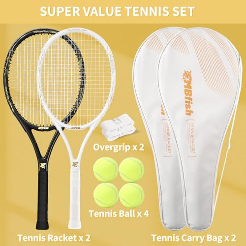 Tennis Rackets - Super Value Set with Pre-Strung, Comfortable Handle, 27'' Tennis Racquet for Beginner, Includes 4 Tennis Balls, 2 Overgrips and 2 Tennis Bag