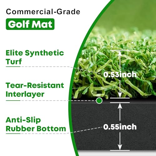 Integrated Golf Mat with Ball Tray, Small Thickening Golf Mats Practice Outdoor & Indoor, Artificial Grass with Anti-Slip Rubber Bottom Mat for Driving, Chipping Swing