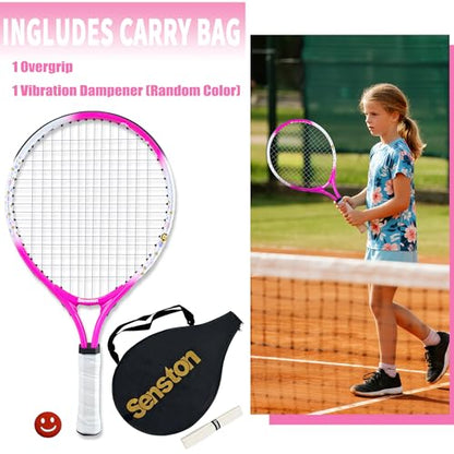 Senston Kids Tennis Racket Set (17 & 23 Inch) - 1 Pack Junior Tennis Racquet, Lightweight Aluminum Frame, Includes Cover - color: pink, size: 17 inch