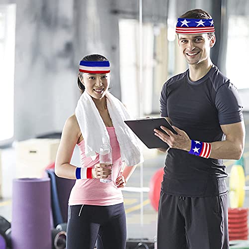 American Flag Sports Headband and Wristband- Striped Sweatband Set for Basketball, Football, Running, Gym, Exercise