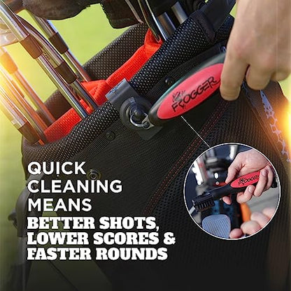 Frogger BrushPro Latch-It Golf Club Cleaner, Ergonomic Grip and Latch-it Magnet - Professional Golf Club Brush and Groove Cleaner for Golfers - color: Red