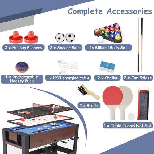 RAYKEEP 54" 4-in-1 Swivel Multi Game Table - Combo Game Table Set for Youth, Adults - Indoor and Outdoor Arcade Sports Table - Air Hockey, Billiards, Foosball, Ping Pong for Home, Game Room