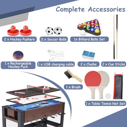 RAYKEEP 54" 4-in-1 Swivel Multi Game Table - Combo Game Table Set for Youth, Adults - Indoor and Outdoor Arcade Sports Table - Air Hockey, Billiards, Foosball, Ping Pong for Home, Game Room