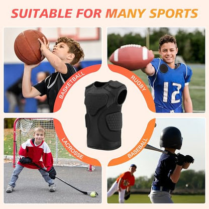 Youth Football Padded Shirt, Chest Rib Protector, Compression Padded Vest with 5-Pad for Sports Paintball Football Baseball Lacrosse - size: Medium, style: Black