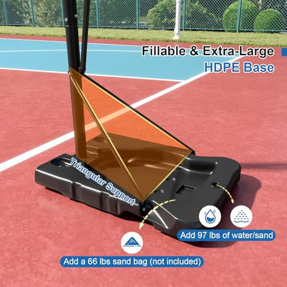 GYMAX Basketball Hoop, 5.6-10 Ft Adjustable Basketball Goal with 44 Inch Shatterproof Backboard, Fillable Base, Wheels for Teens, Adults, Outdoor, Backyard, Driveway