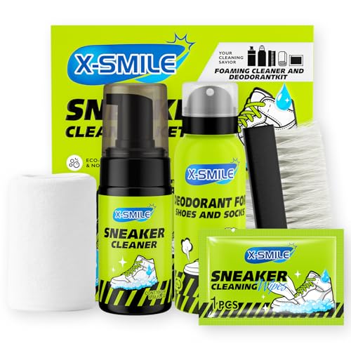X-SMILE Sneaker Cleaning Kit, Foam Cleaner for White Shoes, PU & Synthetic, Canvas, Mesh & Rubber, Brush, Towel & Wipe 100ml