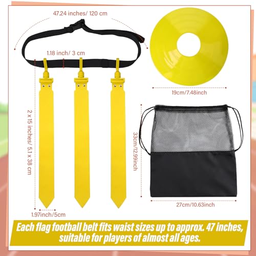 Wettarn 10/16 Player Flag Football Belts Adjustable Flag Football Set with Cones Bag for Youth Adults Kids Training Sport - color: Yellow, White