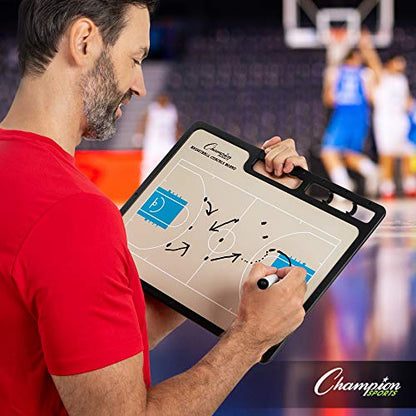 Champion Sports Large & XL Dry Erase Board For Coaching - Whiteboards for Strategizing, Techniques, Plays - 2-Sided Boards with Front Side Full Field - Backside Half Field and Lineup - color: Basketball, style: XL Coaches Board