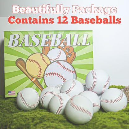 12 Pack Standard Size T-Ball Training Baseballs - Youth/High School Baseball Bulk Practice Balls, Rubber Filling - 100% Faux Leather Soft Baseballs for Kids