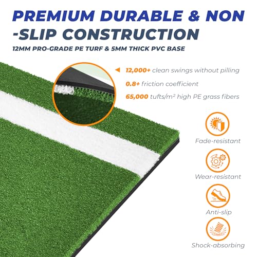 Batting Mat, 6x4/10x3.8/12x6FT Baseball Softball Hitting Mat for Batting Stance Practice, Batters Box Turf Mats with Home Plate, Non-Slip Baseball Cage Mats for Outdoor Indoor with Carry Strap