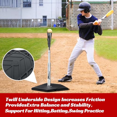 JASCOPRO Batting Tee For Baseball And Softball With Traditional Home Plate Base,Alumium Stem,Handroll Rubber Top,Height Adjustable 24 to 46 inche For kids and Adults,Portable Baseball Tee Softball Tee