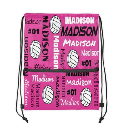 Custom Volleyball Style Drawstring Bag, Personalized Sports Ball Backpack Drawstring Sack Cinch Bags for Team Gift Party Favors, Dark Pink - color: Light Purple