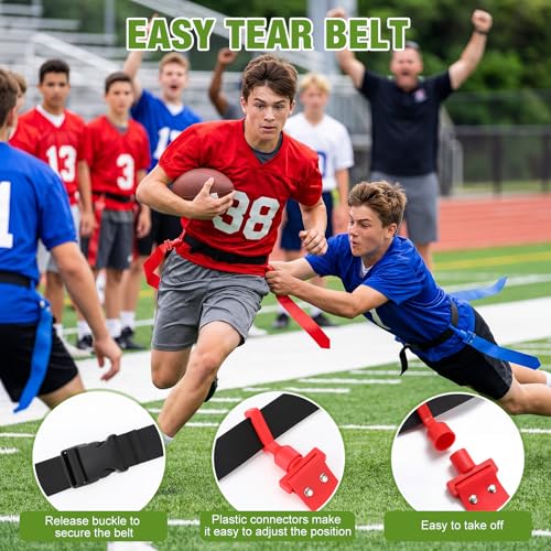 14 Players Flag Football Sets - Adjustable Football Flags and Belts Set Includes Footballs Flags Belts Disc Cones for Youths Teens Sports Teams Training & Competition