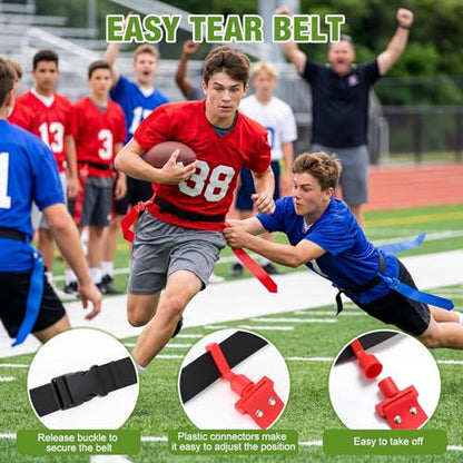 14 Players Flag Football Sets - Adjustable Football Flags and Belts Set Includes Footballs Flags Belts Disc Cones for Youths Teens Sports Teams Training & Competition
