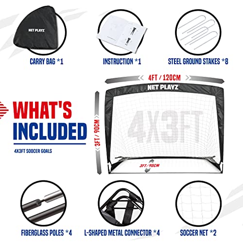 Soccer Goals - Pop-up Goals Portable Football Net 4'x3' ft, Kids Youth & Teens Backyard Games, Practice & Training
