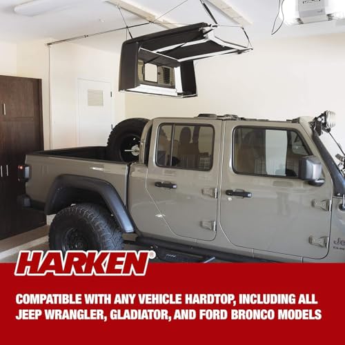 HARKEN - Truck Cap Overhead Garage Storage Hoist, Self-Leveling, Safe Anti-Drop System, Easy One-Person Operation, Smart Garage Organization - 7806 - size: 10 ft Ceiling, 200 lb Max