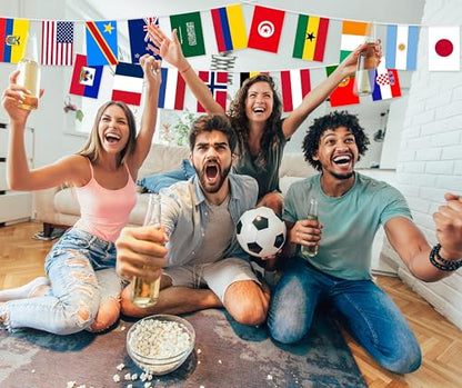 1 Pack 49ft World Soccer 2026 Cup String Flags, 48 Participating Countries Bunting Banner, Double Sided Football Decorations for Backyard, Room, School, Bar, Street World Soccer 2026 Cup Flags