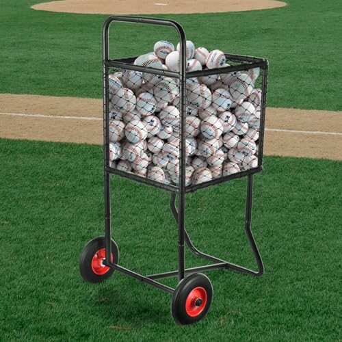 Rolling Baseball Cart with Large Wheels | Heavy Duty Steel Sports Ball Holder | Holds Up to 300 Baseballs Or 150 Softballs | Powder Coated Frame | 22x24x45 Inches Ball Storage for Training Gym School