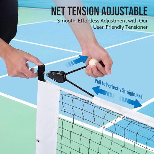 Portable Pickleball Net System with Wheels, 22FT Regulation Size Pickleball Net with Court Lines and 8 Sandbags for Outdoor Driveway, Mobile Pickle Ball Set with Carry Bag, Steady Steel Frame