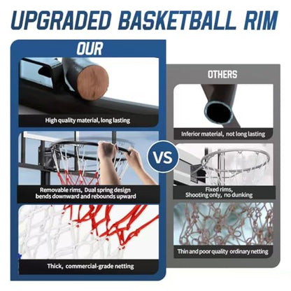 Basketball Rim, 18" Replacement Wall Mounted Outdoor Basketball Hoop, Heavy Duty Solid Steel, Double Spring Basketball Hoop Rim with All Weather Net for Indoor and Outdoor Hanging