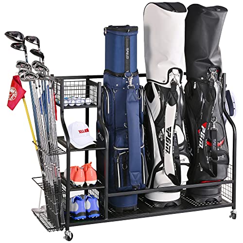 PLKOW Golf Bag Storage Garage Organizer, Extra Large Size Golf Bag Storage Stand and Golf Equipment Rack for Garage,Shed, Basement - color: 3 golf bag rack