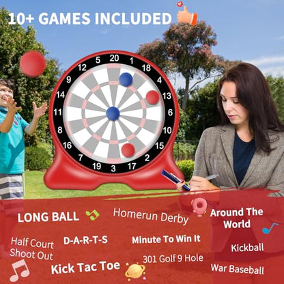 Outdoor Games, Inflatable Giant Kick Darts 6.5FT, Soccer Dartboard for Adults & Family, Backyard Yard Game, Carnival Lawn Games with Air Pump, 10+ Play Modes