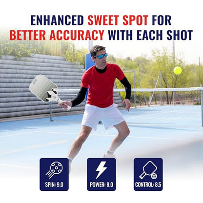 SCS Carbon Fiber Pickleball Paddle – USAPA Approved 2024 – Lightweight, Enhanced Spin, Sure-Grip Handle – Evo-Lite Series for Intermediate Players - color: Glacier