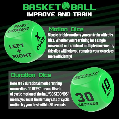 Basketball Dribble Skills Dice Set - Training Equipment - Basketball Gift for Boys.Dribble Skills Training for Beginner and Party Favors - color: Green