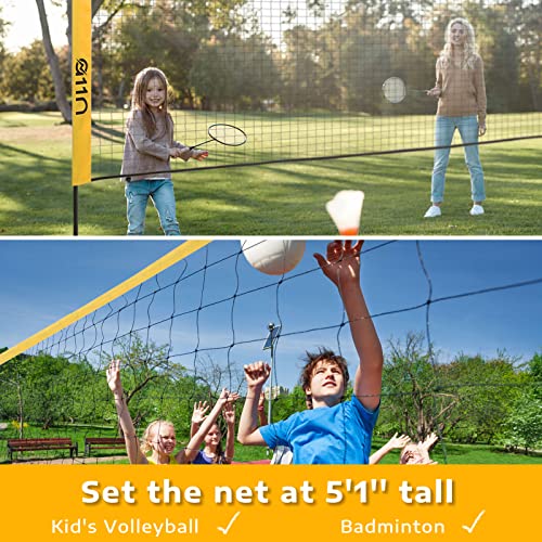 A11N SPORTS Badminton Net - Height Adjustable Volleyball Net for Junior Tennis, Soccer Tennis & Kids - Portable Driveway Pickleball Net for Indoor & Outdoor, 11ft/14ft/20ft Wide