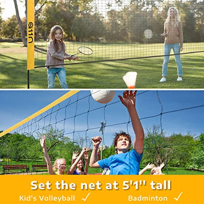 A11N SPORTS Badminton Net - Height Adjustable Volleyball Net for Junior Tennis, Soccer Tennis & Kids - Portable Driveway Pickleball Net for Indoor & Outdoor, 11ft/14ft/20ft Wide