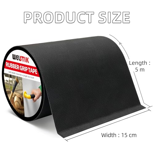 WELSTIK Rubber Grip Tape, Ultra Strong Waterproof Anti Slip Tape with Textured Adhesive for DIY Tools & Gadgets (Black, 6In x 16.4Ft) - size: 6inch*16.4ft
