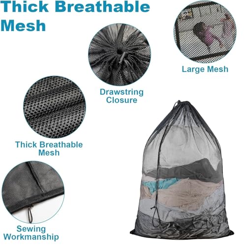 2 Pack Mesh Laundry Bags, 23 x 34 Inches Heavy Duty Mesh Laundry Bag, Large Laundry Drawstring Bag for College, Dorm, Travel, Family and Apartment Dwellers (black) - color: black