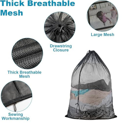 2 Pack Mesh Laundry Bags, 23 x 34 Inches Heavy Duty Mesh Laundry Bag, Large Laundry Drawstring Bag for College, Dorm, Travel, Family and Apartment Dwellers (black) - color: black