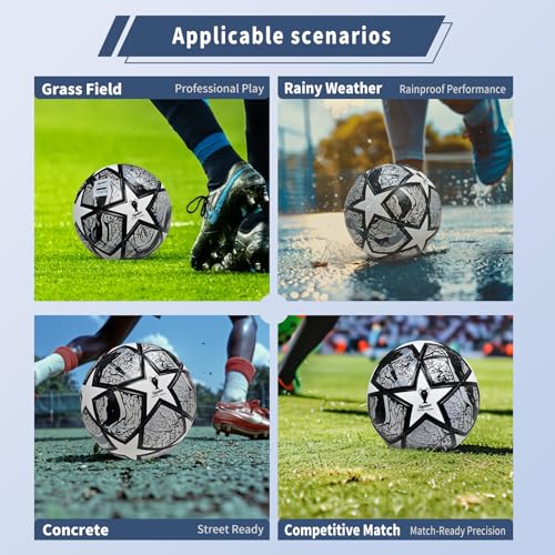 Professional Soccer Ball Size 5, Thermal Bonded Waterproof PU Match-Quality Training Ball with Pump - color: Gray, size: size 5