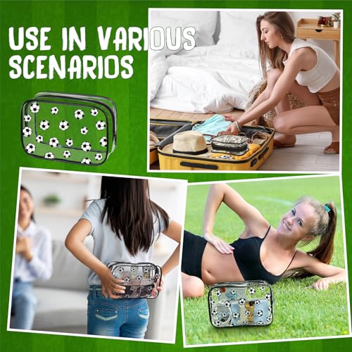 Kacctyen 24 Pcs Soccer Clear Makeup Bag with Zipper Bulk Sport Goodie Clear PVC Pouch Organizer Waterproof Travel Case for Woman Team Gifts Birthday Decorations Supplies - style: Soccer