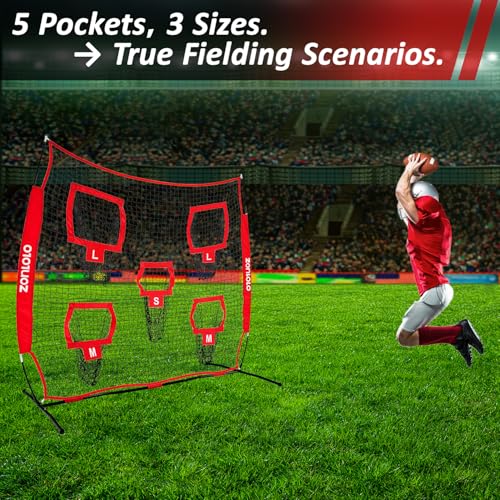 Zonlolo 7×7ft Football Throwing Net, Football Training Net,Target Practice with 5 Different Sized L/M/S Targets | Great for Quarterback | Includes Compact Carrying Bag - color: Red/Black