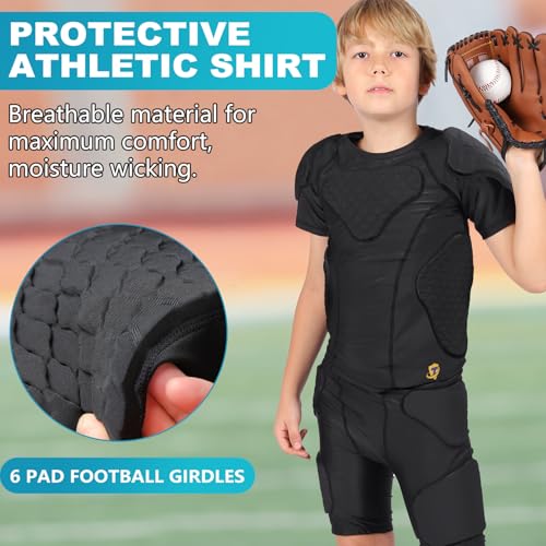 TUOY Youth Boys Padded Protective Shirts Paddded Compression Shirts for Football Paintball Baseball - color: Black, size: Small