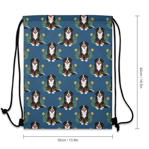 Gym Drawstring Backpack Water Resistant Sackpack with Compartment for Swimming Beach Sports Travel Unisex, Floral Bernese Mountain Dog Navy Blue Bags - color: Picture (355)