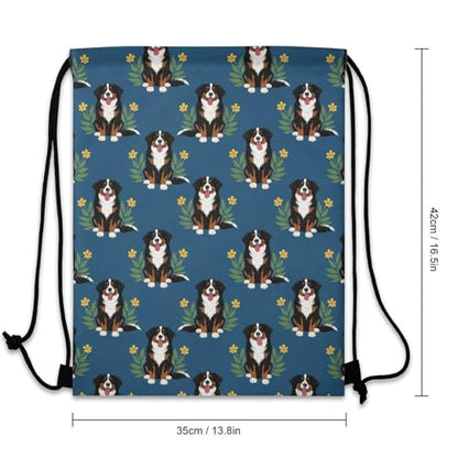 Gym Drawstring Backpack Water Resistant Sackpack with Compartment for Swimming Beach Sports Travel Unisex, Floral Bernese Mountain Dog Navy Blue Bags - color: Picture (355)
