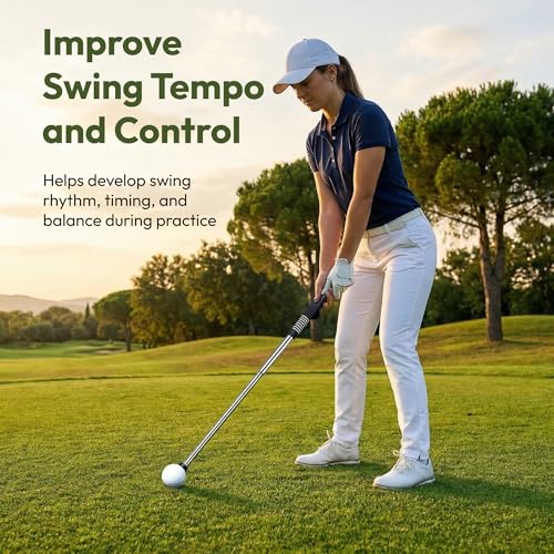TOMUM Golf Swing Retractable Trainer - Click Stick Grip Trainer for Swing Speed Tempo Rhythm & Strength Practice - Right Handed Portable Golf Training Aid Club with Click Sound for Indoor Outdoor